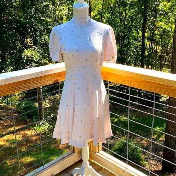 Free People Ivory Green Speckled Abbie Fit/Flare Dress 6 Wedding Graduation NWT - Picture 1 of 13